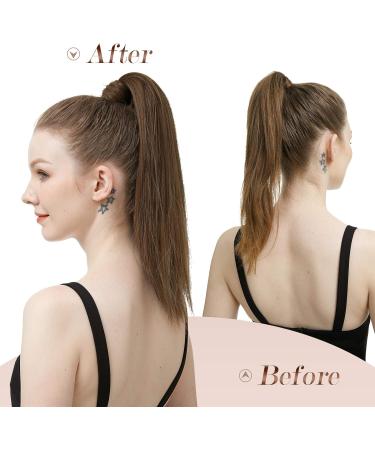 FESHFEN Straight Ponytail Extension Medium Brown 16 inch - Wrap Around Clip in Synthetic Hairpiece for Women Girls - Buy Online on GoSupps.com