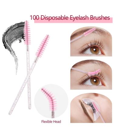 300pcs Eyelash Extension Supplies Kit | 100 Disposable Mascara Wands Lip & Eyeliner Brushes | Crystal Pink - Buy Online on GoSupps.com