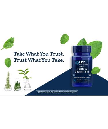 Life Extension BioActive Folate & Vitamin B12 150 Vegetarian Capsules - B-9 Methyl Folic Acid & B-12 Cofactor Veg Caps - Non GMO, Gluten Free, Supports Mood & Methylation - 150 Count - Buy Online on GoSupps.com