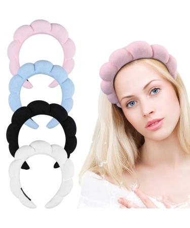 Yoiemivy 4 Pcs Spa Headband for Women Puffy Sponge Makeup Headband Padded Bubble Terry Cloth Headband for Skincare Washing Face Makeup Removal Facial Mask