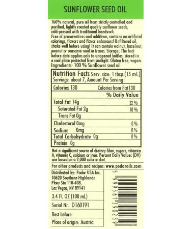 PODOR Sunflower Seed Oil 3.4-Fluid Ounce Sunflower Seed Sunflower 3.4 Fluid Ounce - Buy Online on GoSupps.com