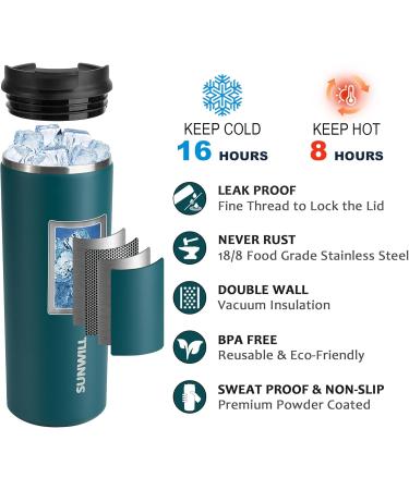 SUNWILL Coffee Cup Travel Mug, Thermal Mug with Leakproof Lid, 470ml Insulated Coffee Flask, Stainless Steel, Cupholder Friendly, Peacock Blue - Buy Online on GoSupps.com