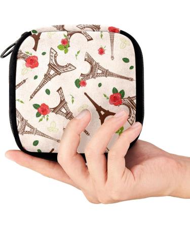 GIAPB Period Bag Sanitary Napkin Storage Holder - Eiffel Tower & Rose Color | Makeup Pouch for Women - Buy Online on GoSupps.com