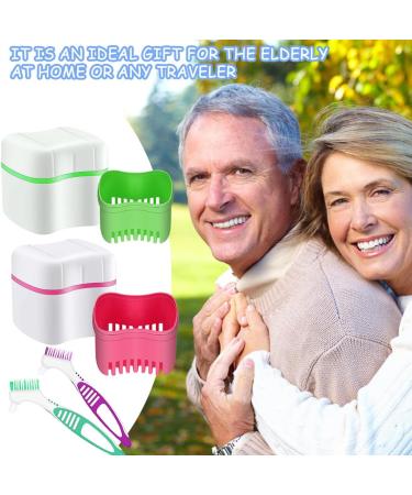 Buy Dental Prostheses Container Set - 2 Denture Boxes & Cleaning Brushes for Teeth & Braces Storage - Green & Pink | International Shipping Available - Buy Online on GoSupps.com