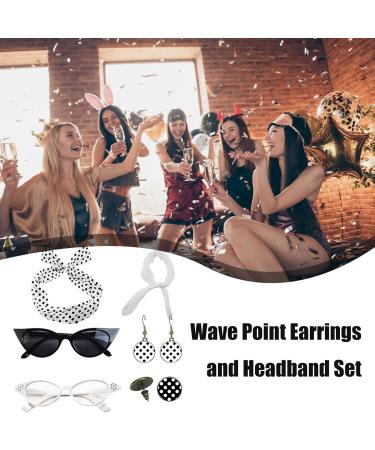 50s Accessories for Women Drop Earrings Headbands 1950s Outfi Set - Vintage Polka Dot Hair Bands with Chiffon Scarf Eye Glasses for Girls White One Size - Buy Online on GoSupps.com