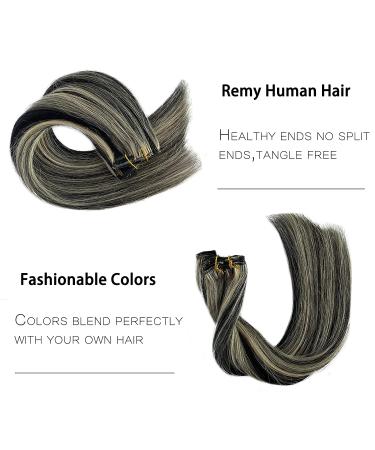70g Clip-In Human Hair Extensions - 20inch Straight Remy Hair #1P613 Black with Light Blonde Balayage - 7pcs - Buy Online on GoSupps.com