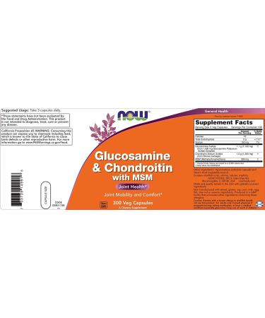 Now Glucosamine & Chondroitin with MSM 300 Capsules - Joint Health Supplement - Buy Online on GoSupps.com