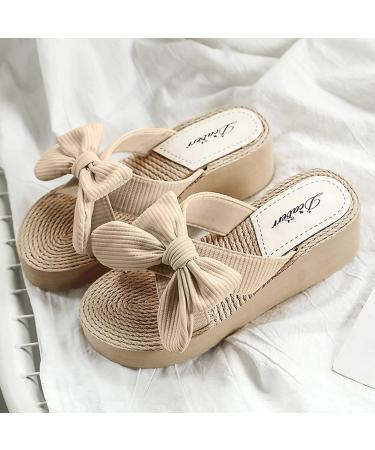 HSYHKDSY Women's Glittery Wedge Heel Plateau Sandals - Elegant & Comfortable Summer Vacation Shoes in Beige Size 4.5 UK - Buy Online on GoSupps.com