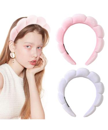 Qearl Spa Puffy Headband for Women 2 Pack - Sponge HeadBands for Skincare Face Washing Makeup Removal Shower Hair Accessories