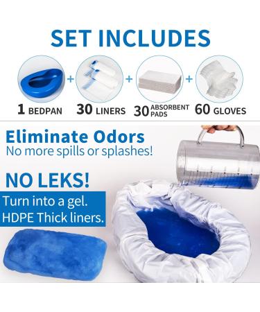 MINIVON Bedpan Set with 30 Absorbent Pads & Liners - Extra Large Heavy Duty Bed Pan for Elderly Men & Women - Buy Online on GoSupps.com