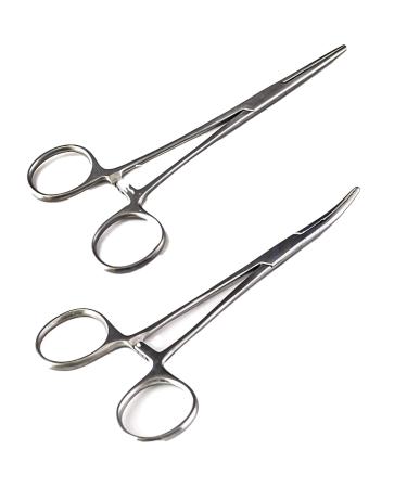 Pair of Fishing Forceps, Straight and Curved, Stainless Steel - Ideal Fishing Pliers for Any Fishing Tackle Kit