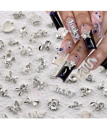 30 pieces of luxury zircon nails charms 3D alloy nail art pendant silver nail art metal jewelry jewelry street stones for butterfly heart snake flower glitter stones accessories - Buy Online on GoSupps.com