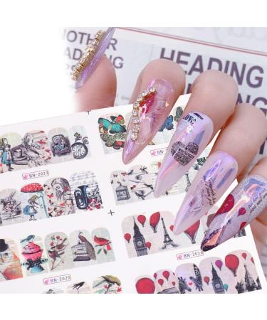 12 Design/Sheet Nail Art Decorations Manicure Butterfly-shape Rose Flower Newspaper Nail Stickers Valentine Retro Movie(BN1993-2004) - Buy Online on GoSupps.com