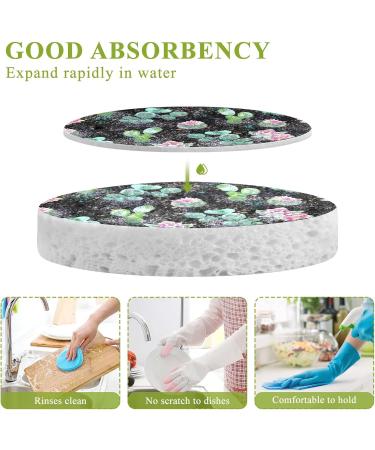 3-Pack Cleaning Kitchen Sponges Oval Cactus Flower Kitchen Cellulose Dishwashing Wood Pulp Cotton - Buy Online on GoSupps.com