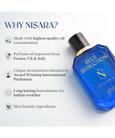 Nis'ara Blue Seduction Perfume for Men 100 ml Long Lasting Eau De Parfum Aqua-Fresh Aromatic Fougre Woody Fragrance With Amber & Vetiver Notes - Buy Online on GoSupps.com
