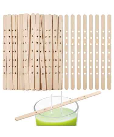 Anjmd 100 PCS Wooden Candle Wick Holders 7inch Candle Wick Bars 7 Holes Candle Wick Holder Clips Wick Clips Centering Tools Wick Holders for Large , Multiwick Candles for DIY Candle Making