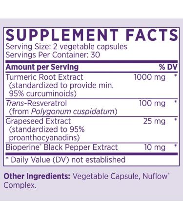 NAOMI Turmeric Resveratrol 1000mg - Joint Support & Inflammation Response with Curcuminoids & Black Pepper Extract - High Potency Blend - 60 Count - Buy Online on GoSupps.com