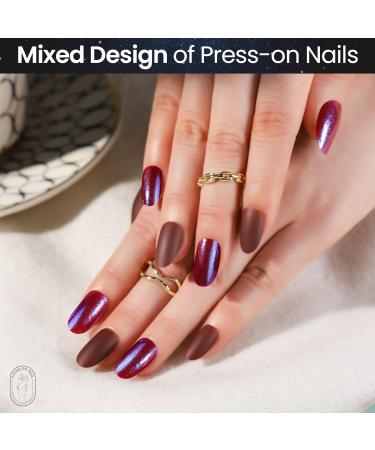 Teenitor 15 Packs Short Oval False Nails with Glue Matte & Chrome Glitter Press on Nails Short 360pcs Fake Nails Set with Glue on Nails for Women Girls Short Coffin Nails Tips with Nail Art Sticker Matte Oval - Buy Online on GoSupps.com