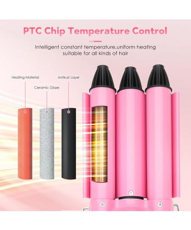 3 Barrel Curling Iron - 1 Inch Ceramic Tourmaline Waver Dual Voltage & LCD Temp Display (Pink) - Perfect for International Shipping - Buy Online on GoSupps.com