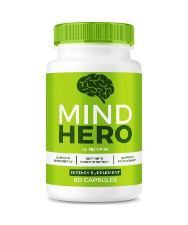 NutraVibe Mind Hero Capsules - Brain Supplement and Memory Support | MindHero Pills for Daily Focus and Performance All-Natural Ingredients Easy-to-Swallow Official Reviews (60 Capsules)