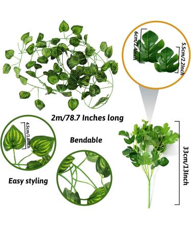 Quozio Monstera Hanging Plant - Artificial Tropical Leaves for Reptiles Terrariums & Home Decor - Ideal Wedding & Garden Wall Decoration - Buy Online on GoSupps.com