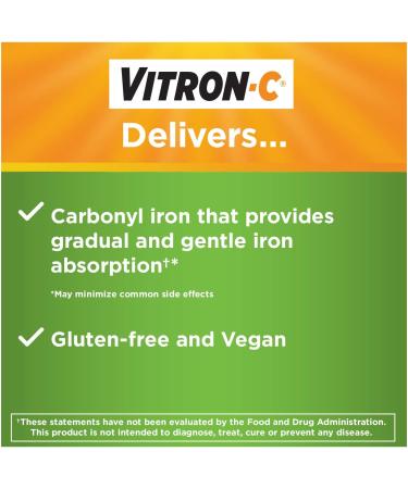 Vitron-C High Potency Iron Supplement with 125 mg Vitamin C - 60 Count - Buy Online on GoSupps.com