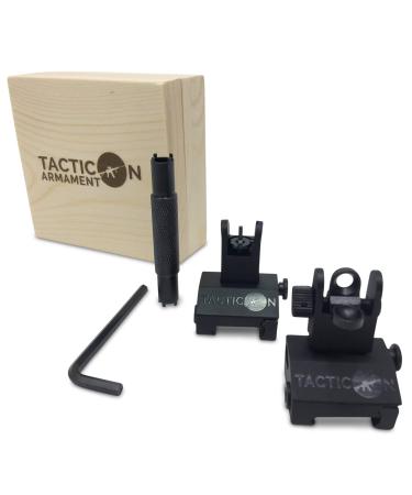 Tacticon Armament Flip Up Iron Sights for Rifle Includes Front Sight Adjustment Tool | Rapid Transition Backup Front and Rear Iron Sight BUIS Set Picatinny Rail and Weaver Rail Hardened-Aircraft-Grade-Aluminum-Alloy