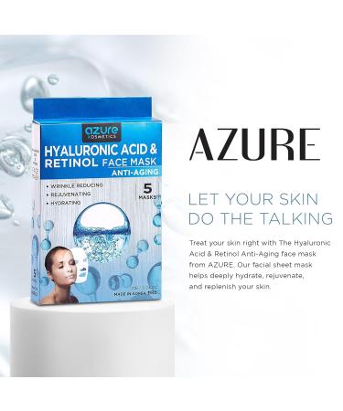 AZURE Hyaluronic Acid & Retinol Anti-Aging Facial Mask - 5 Pack | Korean Skin Care for Fine Lines & Wrinkles - Buy Online on GoSupps.com