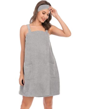 Veseacky Women's Bath Towel with Pocket & Adjustable Bathrobe - Gray XL (S-3XL) | Shop Now for International Shipping! - Buy Online on GoSupps.com
