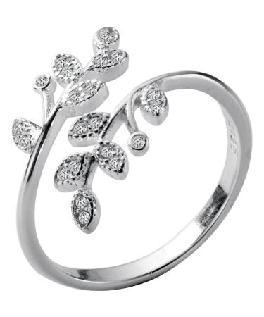 Sterling Silver Crystal Leaf Open Rings Engagement ringss for Men and Women