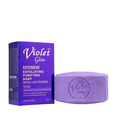Violet Glow Extensive Exfoliating Purifying Skin Lightening Soap with Sweet Violet Flower Extract & Rice Bran Oil 7oz by Violet Glow