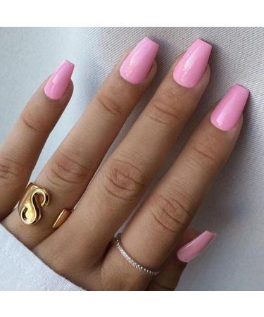 GLAMERMAID Short Coffin Press On Nails - Summer Light Pink 24Pcs Glossy Medium Square Reusable Gel Nails | Acrylic False Nails Manicure Kits for Women & Girls - Buy Online on GoSupps.com