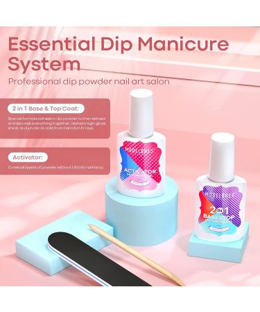 Modelones Dip Powder Liquid Set - 2 in 1 Base & Top Coat with Activator, 5 Pcs Dipping Powder System Essential Kit for French Nail Art Manicure - Long Lasting, No Lamp Needed - Buy Online on GoSupps.com
