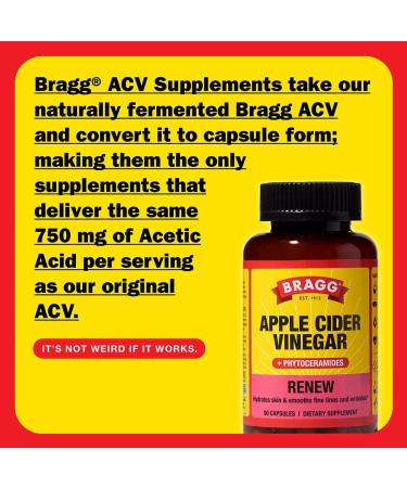 Bragg Apple Cider Vinegar Capsules (2pk) with Vitamin D and Zinc Renew Apple Cider Vinegar Capsules with Phytoceramides - Buy Online on GoSupps.com