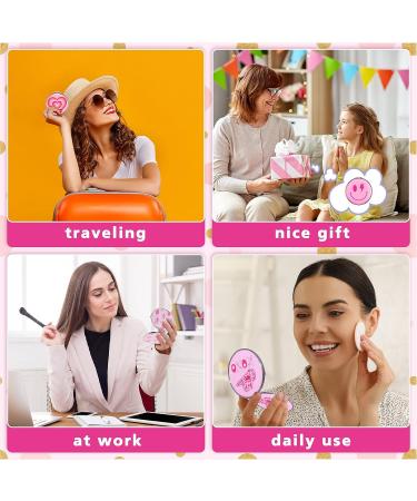 6 Pink Preppy Compact Mirrors for Purse - Double Sided Makeup Mirror - Travel Friendly - Buy Online on GoSupps.com