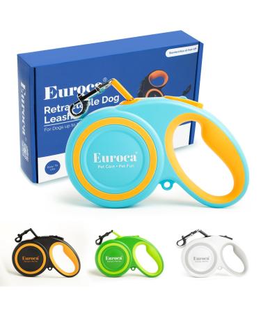 Euroca Retractable Dog Leash for Small Medium and Large Dogs Up to 110LBS- 16' Heavy Duty Reflective Nylon Tape Tangle-Free Quick-Lock Braking System Anti-Slip Handle (Medium Blue) Medium Blue
