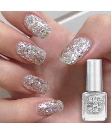 Glitter Silver Nail Polish Metallic Quick Dry Long Lasting Shimmer Sparkle Metal Effect Nail Varnish No UV Needed Nail Art Polish Gifts for Women Girls DIY Nail Art Manicure Home