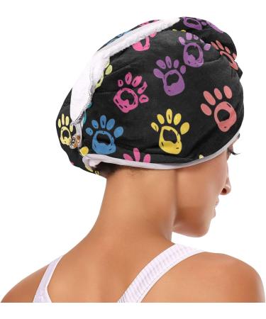 Colorful Doodle Paw Print Hair Towel 2 Pack | Super Absorbent Quick Dry Hair Turbans for Women & Girls Perfect Hair Drying Solution - Buy Online on GoSupps.com