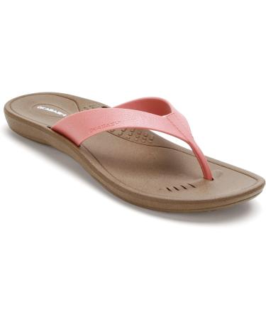 OKABASHI Women's Breeze Flip Flop - Toffee/Coral | Comfort Arch Support Slip-Resistant & Waterproof | Eco-Friendly USA Made Footwear - Buy Online on GoSupps.com