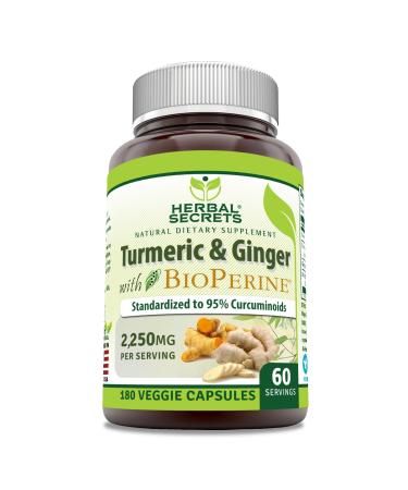 Herbal Secrets Turmeric Curcumin & Ginger with BioPerine Supplement | 2 250 Mg Per Serving | 180 Capsules | Non-GMO | Gluten Free | Made in USA