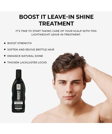 BOOST IT Leave-In Shine Treatment for Men - Accelerates Hair Growth | Thickens Thinning & Fine Hair | Infused with Caffeine, Abyssinian Oil & Silk Amino Acids | Sulfate & Paraben Free - Buy Online on GoSupps.com