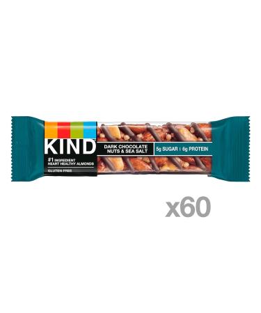 KIND Nut Bars Dark Chocolate Nuts and Sea Salt - Gluten Free, 1.4 oz, 60 Count, 5g Sugar, 6g Protein - Buy Online on GoSupps.com