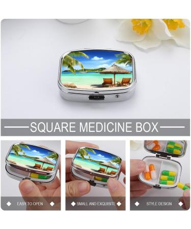 Pill Box Tropical Holidays Print | 2 Compartment Medicine Organizer | Decorative Metal Portable Pill Case for Pocket & Purse - Buy Online on GoSupps.com