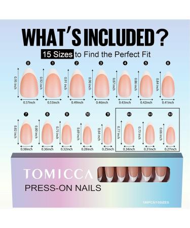 Tomicca French Press On Nails - 180 Almond Nail Tips Pre-Colored Full Cover & Base Coat 15 Sizes Nude Almond Nail Art & Extensions - Buy Online on GoSupps.com