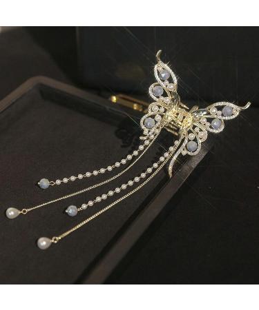 2PCS Butterfly Hair Clips for Women - Nonslip Metal Claw Clips with Pearl Tassel Detail - Fashion Hairpins and Styling Accessories - Buy Online on GoSupps.com