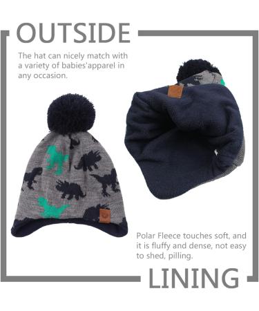 XIAOHAWANG Knitted Baby Hat | Winter Warm Boys Girls Beanie with Fleece Lining | Gray Dinosaur Hat for Toddler Kids (2-4 Years) - Buy Online on GoSupps.com