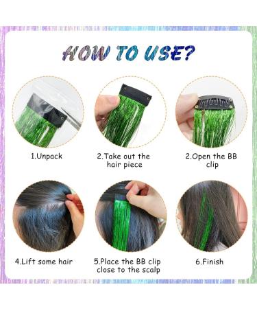 Hair Tinsel Glitter Extensions Clip In Hair Extensions Coloured for Kids Rainbow Hair Glitter Strands for Girls Women Fairy Hair Decor Party Supplies (9 Colors) - Buy Online on GoSupps.com