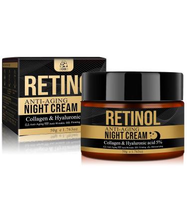 Retinol Anti-Aging Night Cream with Collagen & Hyaluronic Acid, Night Anti-Wrinkle Face Moisturizer for Men, Smooth Fine Lines, Tightening & Hydrating Men's Routine Skincare, 50g/1.76oz - Buy Online on GoSupps.com