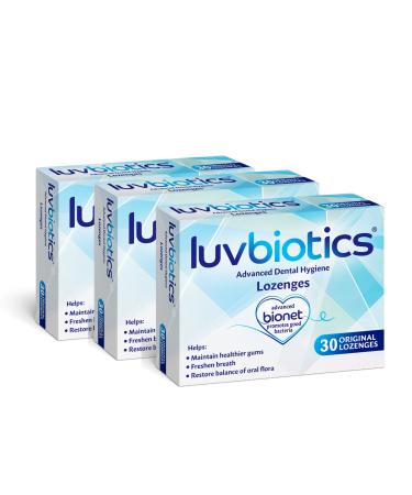 Luvbiotics Advanced Dental Hygiene 30 Original Flavor Lozenges| Refreshen Breath & Promote Good Bacteria Probiotic Treatment for Adults Fresh & Healthy Mouth (3 Packs of 30s) 1 Count (Pack of 3)