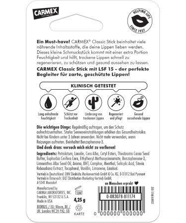  Carmex Carmex Lippenbalsam Stick Paquete 12er (12 ml x 4) - Buy Online on GoSupps.com